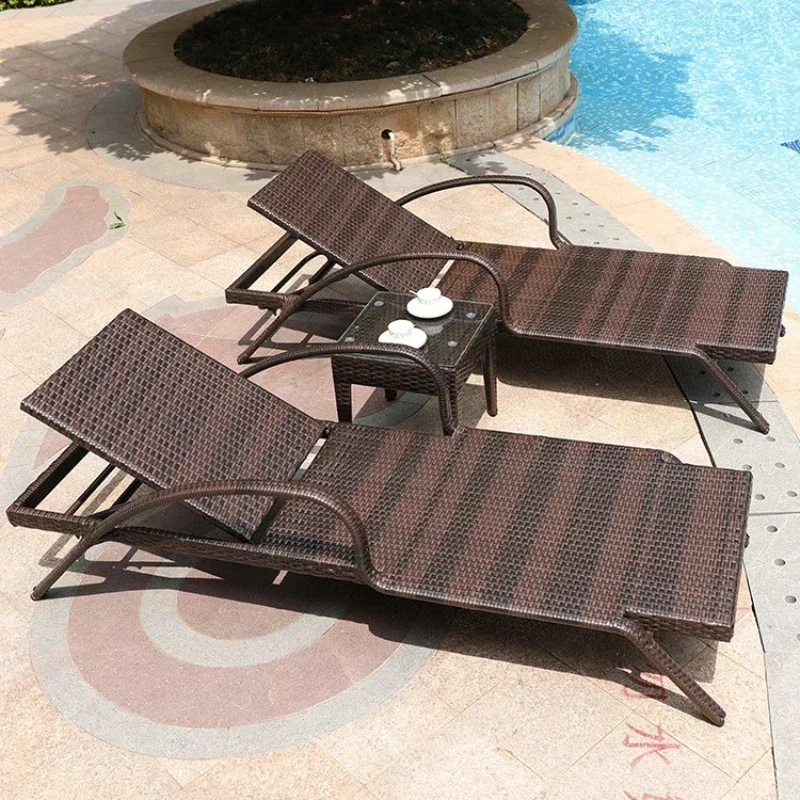 Hot sales Outdoor beach chair folding lounger bed balcony outdoor leisure chair rattan garden rattan chair