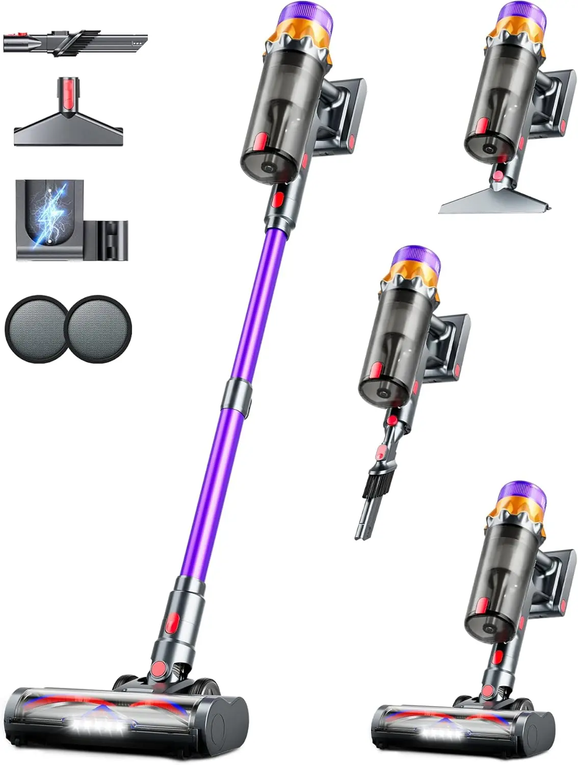 

Cordless Vacuum Cleaner, 50KPA 70Mins 500W Vacuum Cleaners for Home, Self-Standing Stick Vacuums with LED Display, Anti