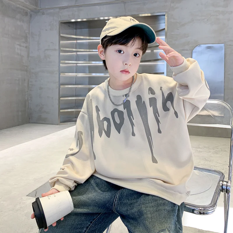 Koreanische Kinder Neue Frühling Baumwolle Sweatshirt Ohne Kapuze Für Jungen Mode Langarm T-shirt mit Brief Drucken Für Teenager Kind