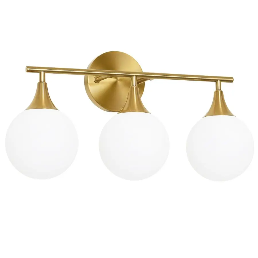 

Brushed Gold Bathroom Vanity Light Energy Efficient G9 Base Bathroom Lighting Fixtures Over Mirror, Milk Glass Shade AntiGlare 1