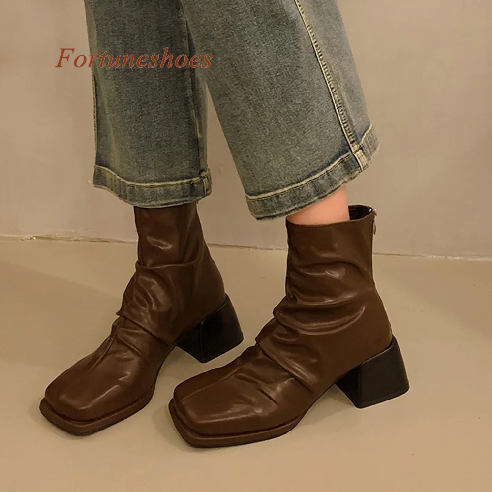 

Wedges High Heel Women Mid Calf Boots Back Zipper Platform Square Toe Autumn/winter Boots Solid Fashion Casual 2024 Newest Boots