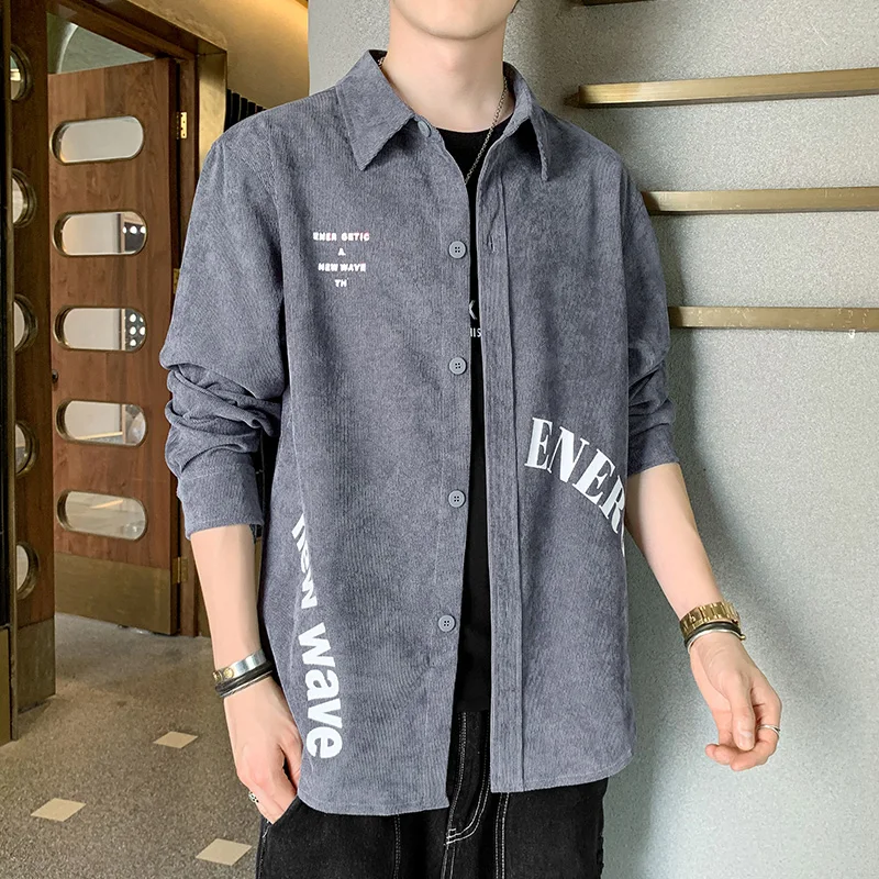 

Corduroy Long Sve irt Men's Loose Fit Trendy Workwear Large Size Autumn Haome Outerwear Youth Faion Pure Color