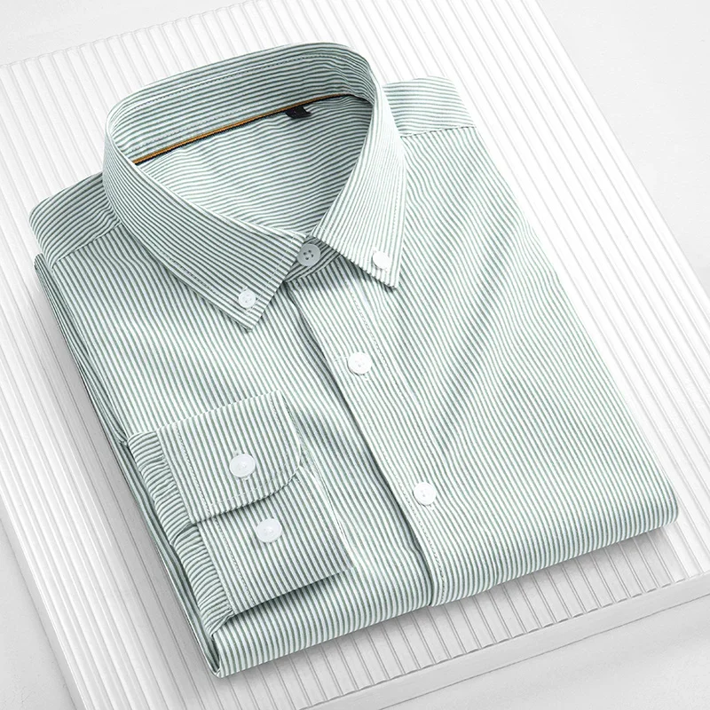 100 Cotton Long Sleeve Shirt for Men Soft Cozy Oxford S-4XL Pocket Formal Stripe Plaid Men Shirts Long Sleeve Cotton Regular Fit