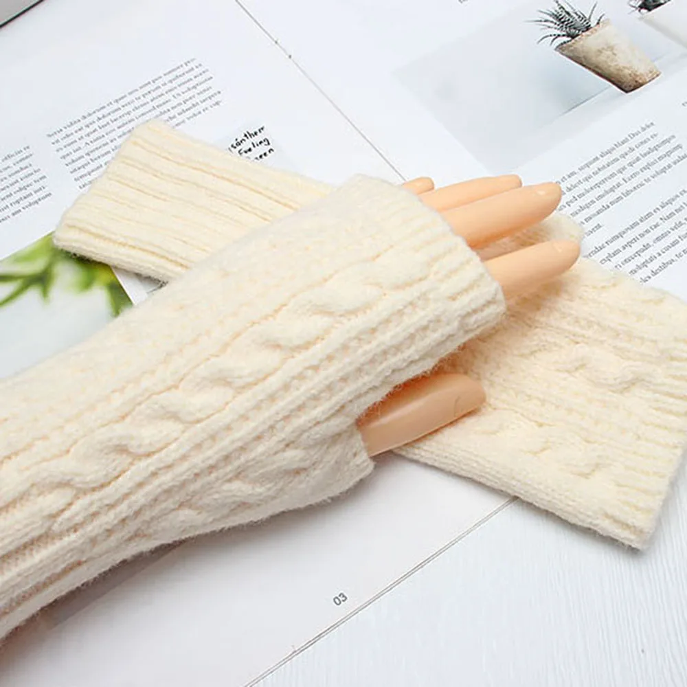 S New Winter Soft Warm Solid Color Half Finger Gloves For Women Knitted Warmer Arm Sleeve Casual Soft Fingerless Unisex Gloves