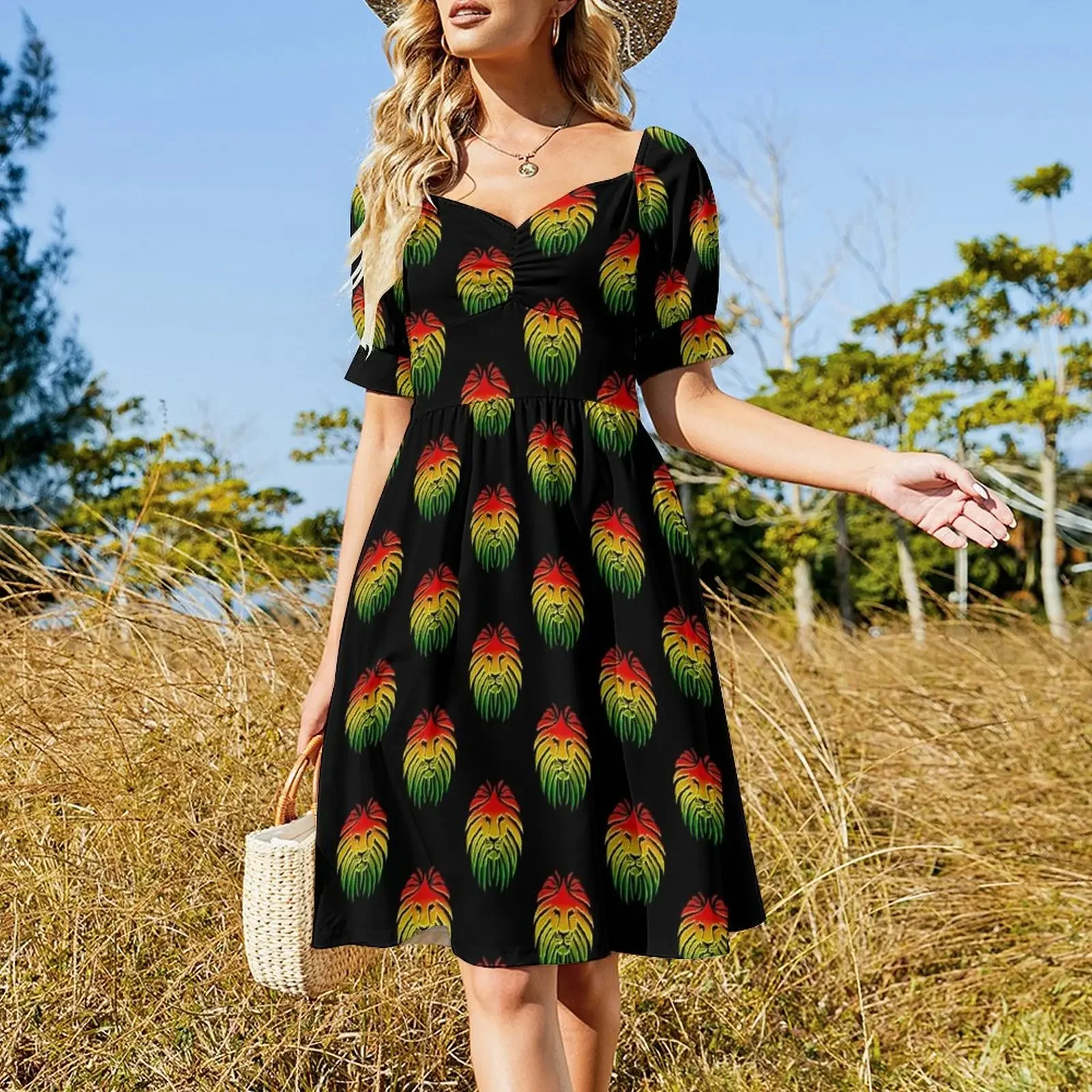 Like a Lion, Reggae, Rastafari, Africa, Jah, Jamaica, Short-Sleeved Dress dress party night Woman clothes