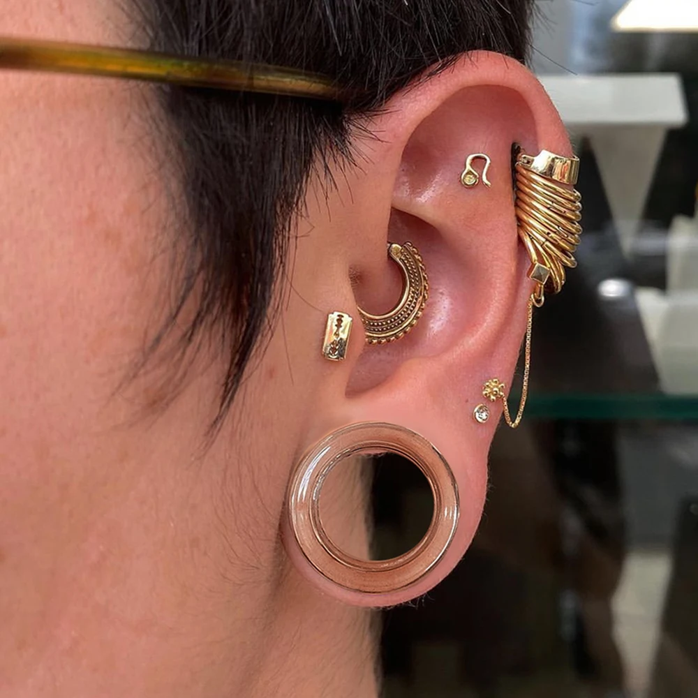 2pcs Glass Ear Gauges Plugs and Tunnels Clear,Rainbow Double Flared Gauges Earrings 6-16mm Ear Stretcher Expander Body Jewelry