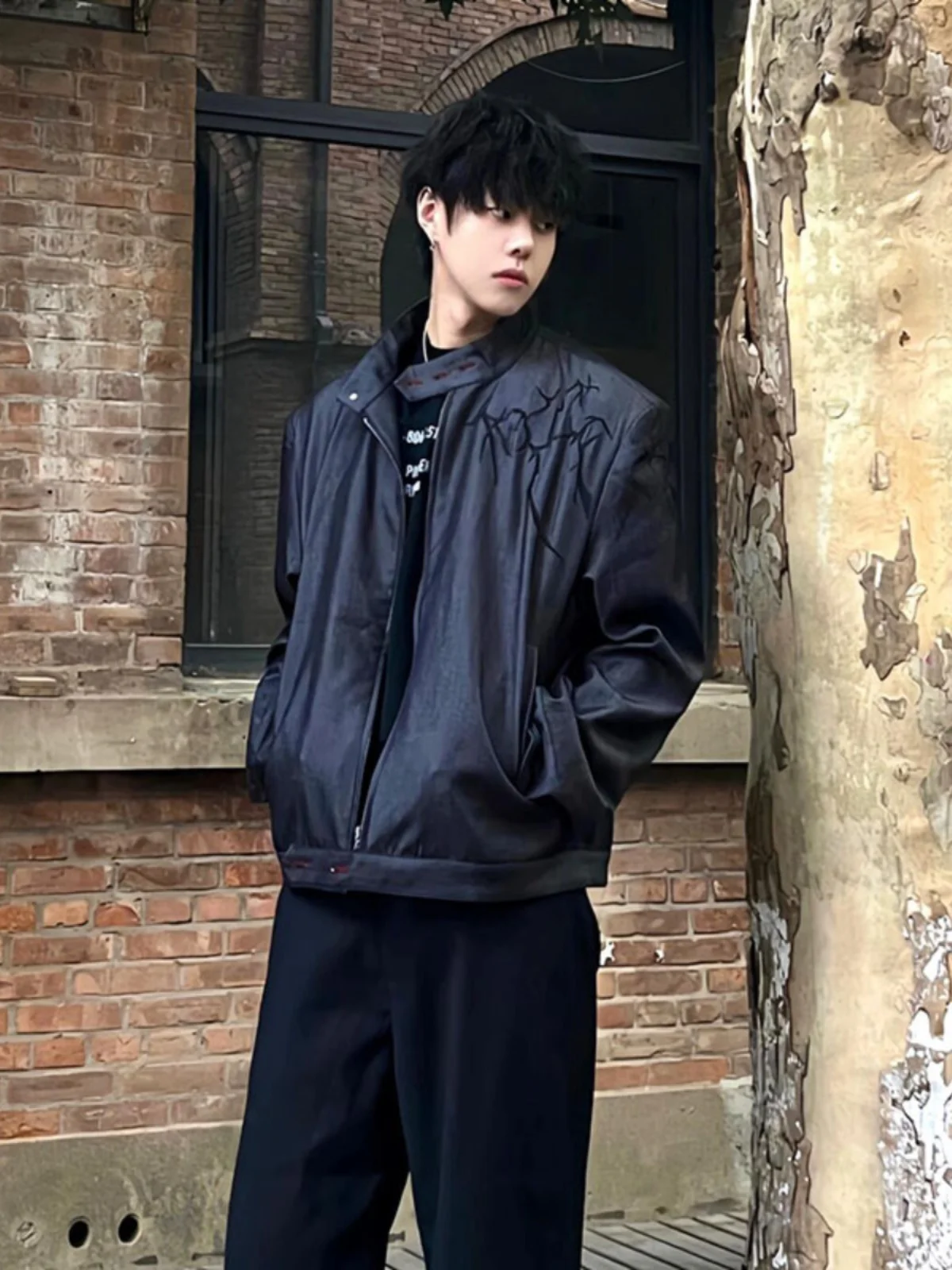 

Bla oulder Pad Jaet Men's Sle American High Street Thorn Collar Baseball orm Winter Outerwear Youth Trend