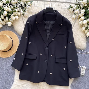 TWOTWINSTYLE Solid Designer Chic Blazer Voor Vrouwen Notched Kraag Lange Mouw Patchwork Single Breasted Blazers Vrouwelijke KJA 512703