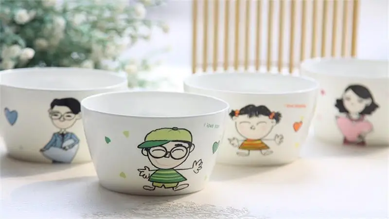 4.5 Inch, 4-piece Set. Real Fine Bone China Cute Cartoon Bowl, Ceramic Food Chinese Rice Bowls