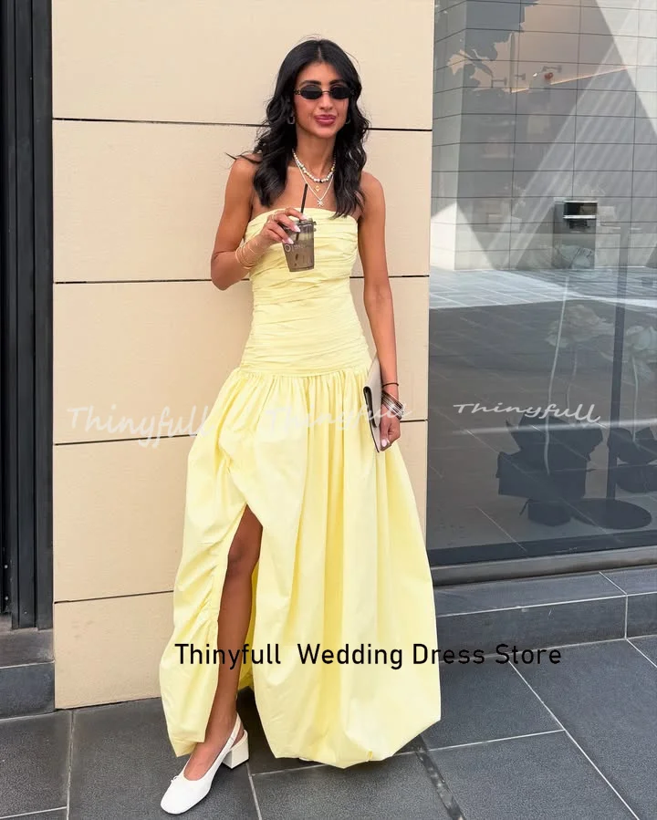 Thinyfull A-Linie Taft Arabische Abendkleider Ärmelloses trägerloses Ballkleid Langes formelles Eventkleid Robe De Soirée Maßgeschneidert