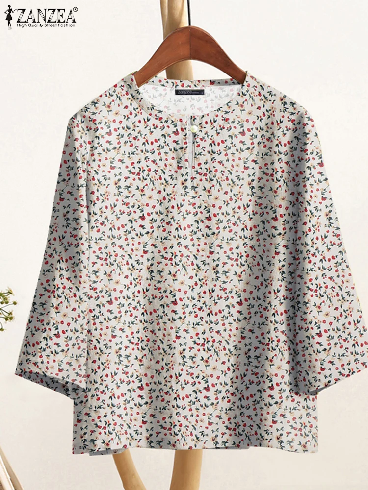 

Women Summer Floral Printed Blouse ZANZEA Vintage Shirts Female O-Neck 3/4 Sleeve Work Tops Casual Holiday Blusas Oversize 2025