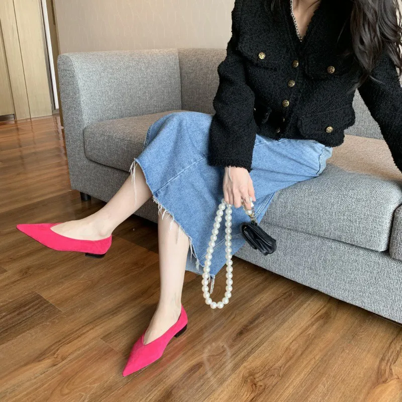 Casual Woman Shoe Pointed Toe Loafers Fur Autumn Female Footwear Winter Cross New Fall Dress Cross-tied Fabric Flat Canvas Solid