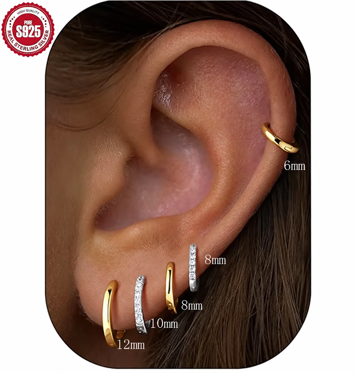 S925 Silver Huggie Hoop Earrings for Women Tiny CZ Cartilage Earrings Mini Hoops for Multiple Piercings Ear Stack Jewelry Gifts
