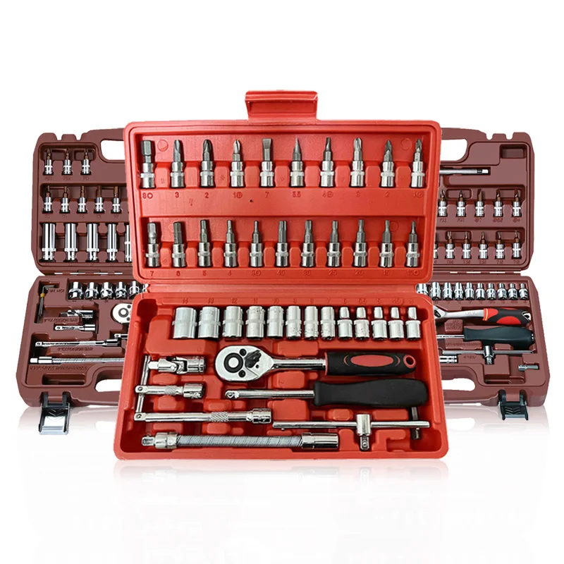 46/53Pcs Socket Set Universal Car Repair Tool Ratchet Set Torque Wrench Combination Bit A Set Of Keys Multifunction DIY Toos