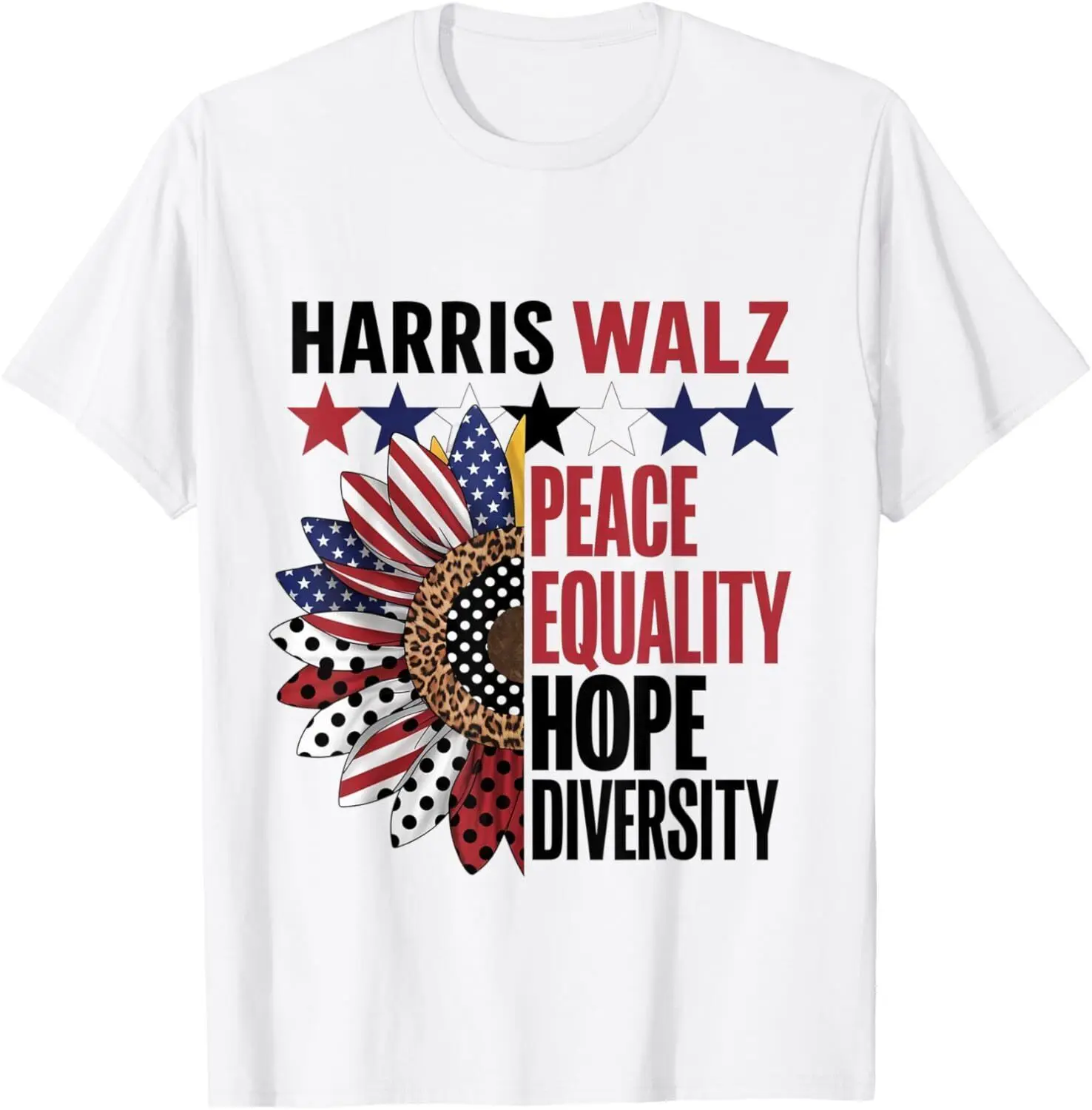 Patriotic Harris Walz Peace Love Equality Hope Diversity T-Shirt