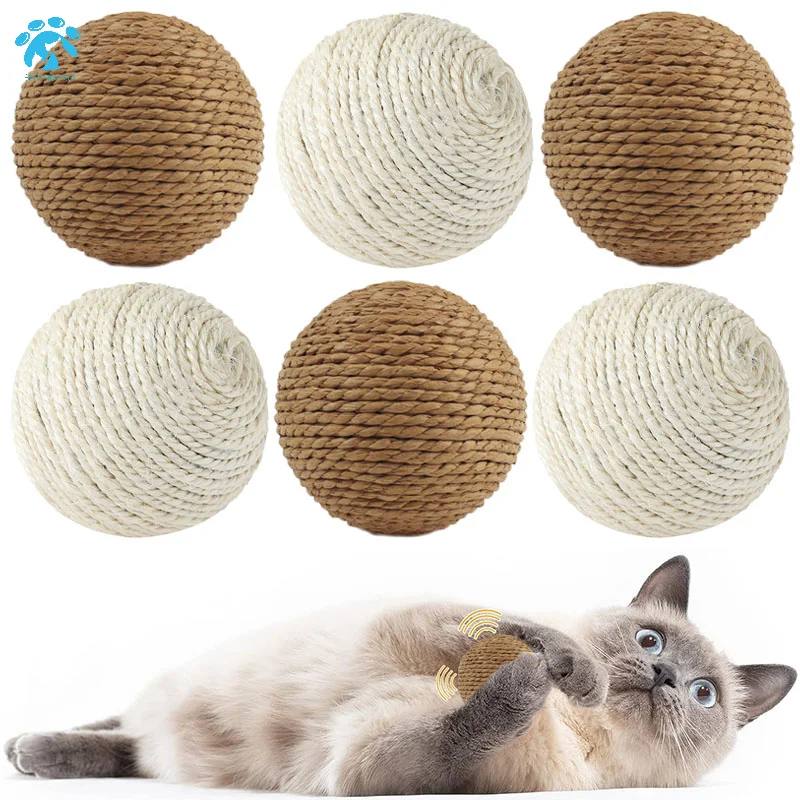 Interactive Sisal Cat Scratching Ball Toy Cats Rolling Ball For Kitten Teeth Cleaning Anti Bite Cat Feather Toy Pet Supplies