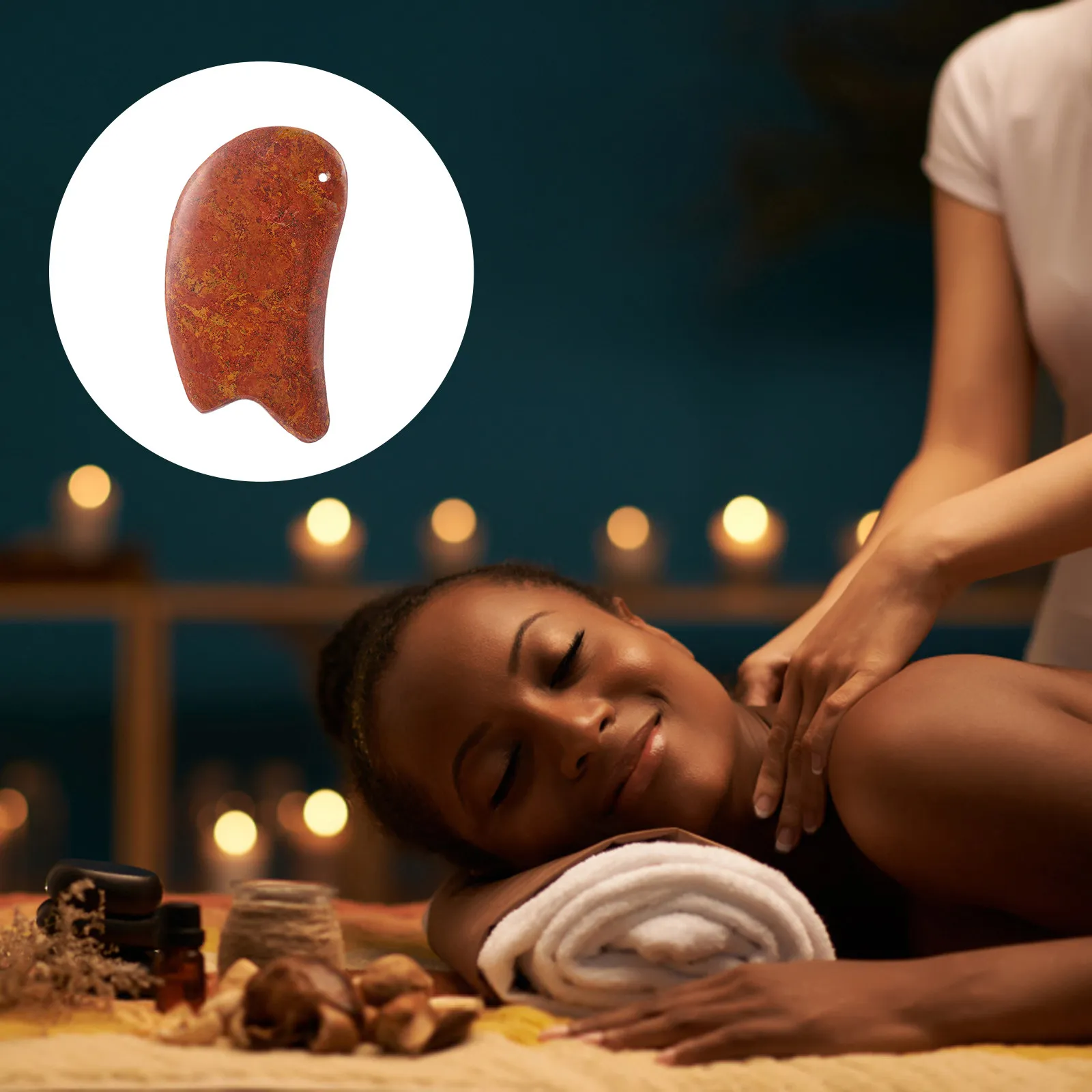 

1 шт. Красная массажная расческа Гуаша, скребок для тела, для дома и путешествий, с эргономичной ручкой, гладкими краями, каменный массажер-скребок