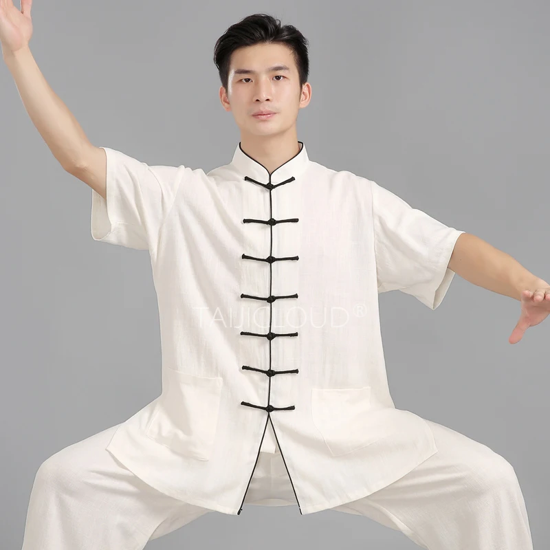 

Men's Linen Short Sleeve Chinese Style Martial Arts Uniforms for Women's Competition and Practice Tai Chi Clothing