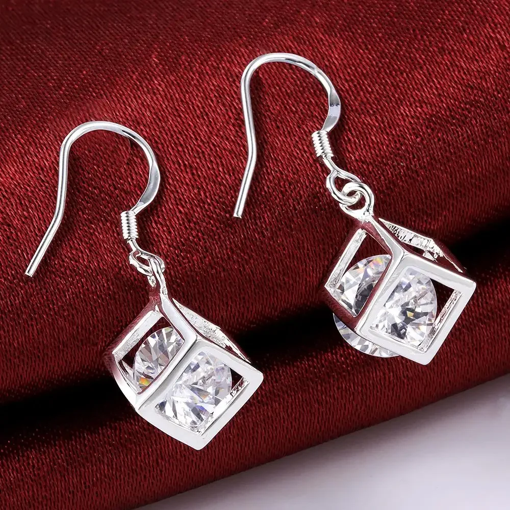 Hot Pretty Silver Plated noble Crystal lattice Earrings for Women Sweet romantic wedding party Jewelry Holiday gifts