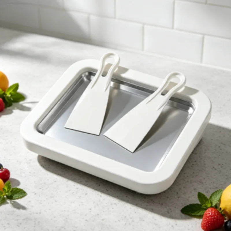 Instant Rolled Ice Cream Pan with Scraper, DIY Frozen Yogurt Sorbet Stir Fry Ice Making Machine