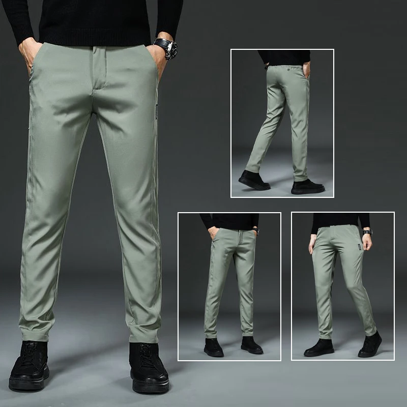 

Men Elasticity Breathable Casual Suit Pants Male Korean Style Quick Drying Blazer Pants Chic Comfortable Formal Black Trousers
