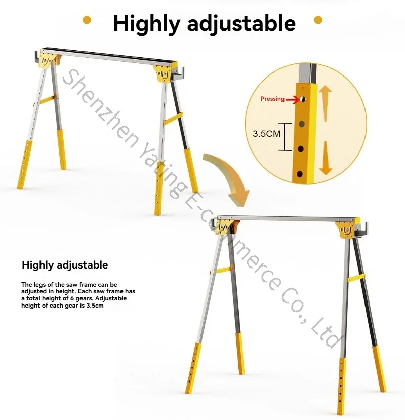 1PC Foldable Metal Sawhorse, Sawhorse Load-bearing 1200KG Multifunctional Iron Portable Workbench