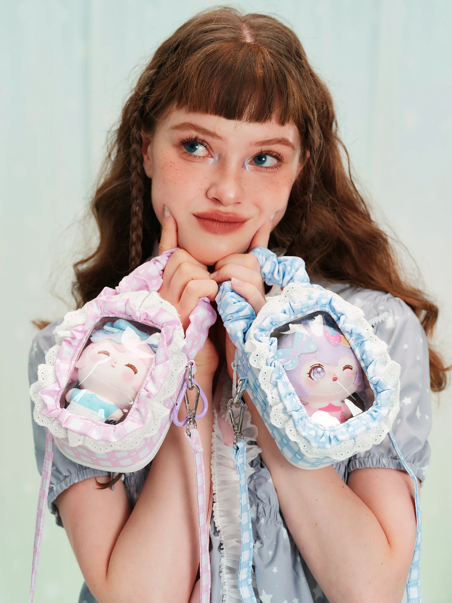 DESIGN Angel Lace Small Pain Bag Crossbody Outing Baby Carrier PVC Transparent 10cm Cotton Doll Bag Cartoon Pattern