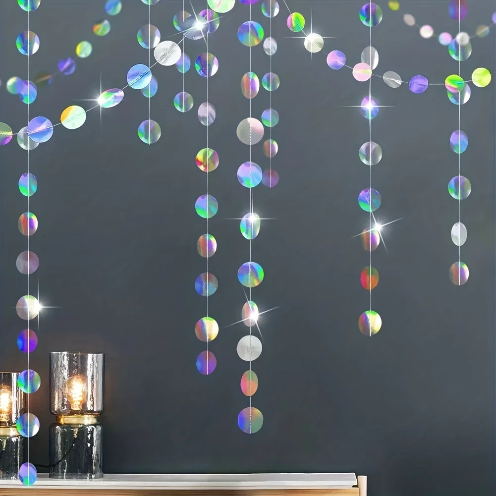1pc Shimmering Iridescent Circle Garlands - Magical Holographic Hanging Dots Streamer Backdrop for Unicorn & Mermaid Birthday