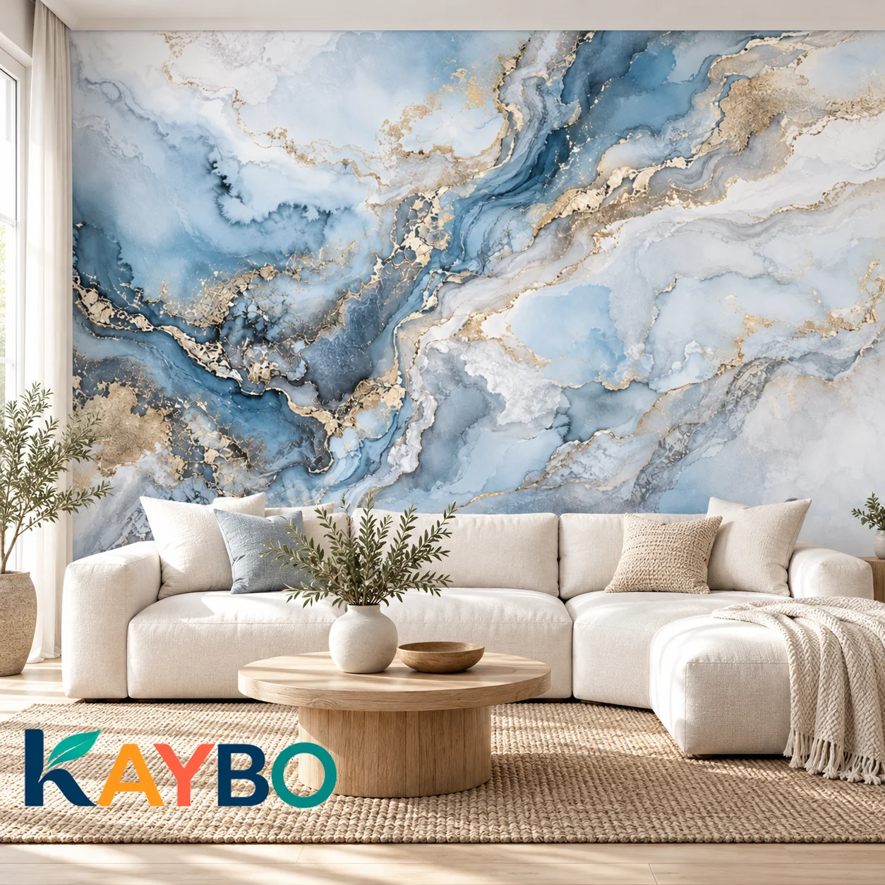 Blue Marble Wallpaper Mural Gold Veins Abstract Luxury Stone Non Self Adhesive Living Room Bedroom Modern Accent Wall Home Decor