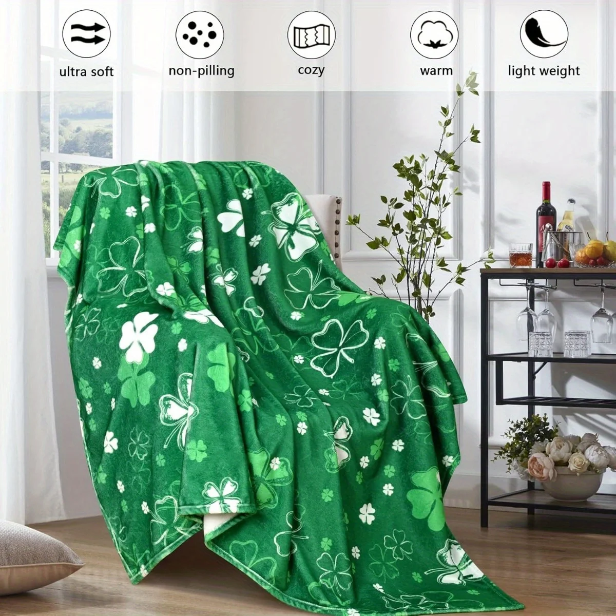 Lucky Four-Leaf Clover Blanket - Cozy and Colorful Design, Perfect for Any Room, Soft and Warm, Ideal Gift for All Occasions