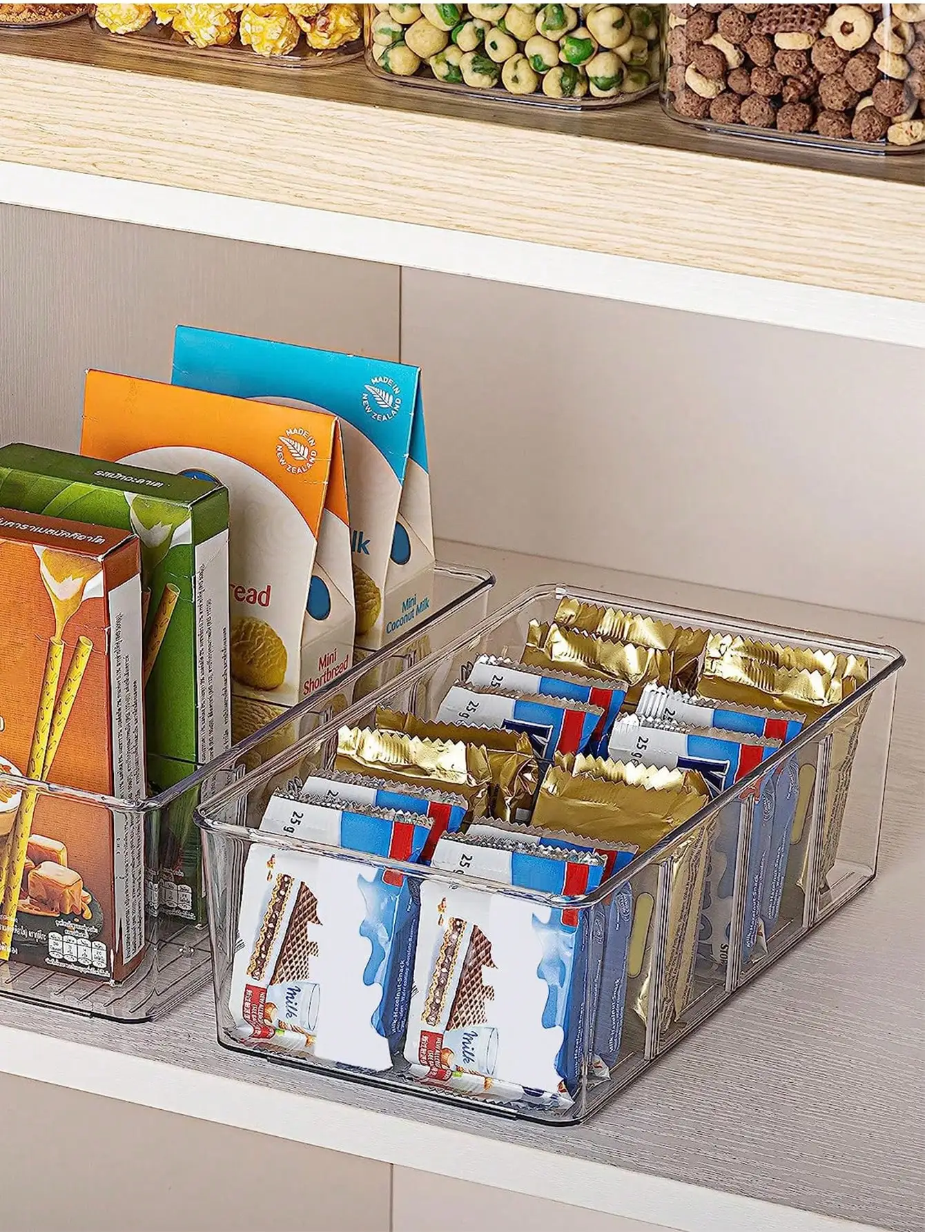 Food Storage Organizer Bins Clear Plastic Bins for Pantry Kitchen Fridge Cabinet Organization 4 Compartment Holder