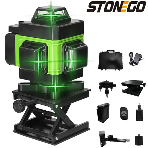 STONEGO 그린 고정밀 야외 실내 레벨, 레이저 적외선 자동 레벨링 스티커 계량기, 8 라인, 12 라인, 16 라인