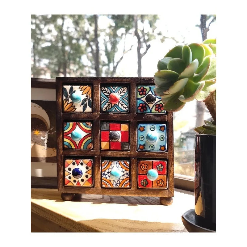 Hand-painted ceramic solid wood jewelry storage box, niche decoration for girlfriends, couples and friends