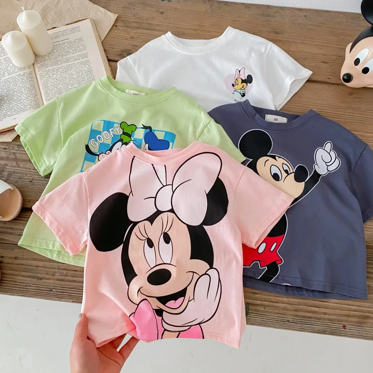 Disney Minnie Cute Girls T-Shirt 2024 Summer Clothing Short Sleeve Cartoon T-Shirt Top Children\'s Clothing Boy Mickey T-Shirt