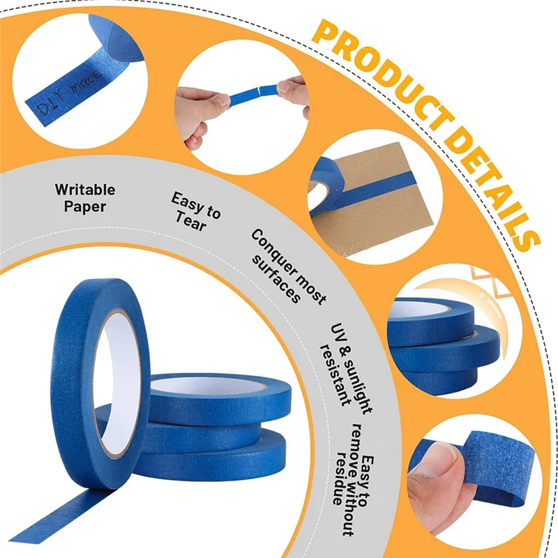 

VEHO-Paint Tape Blue Tape For Painting Automotive Walls Packing Removable Free Residue, 4 Rolls