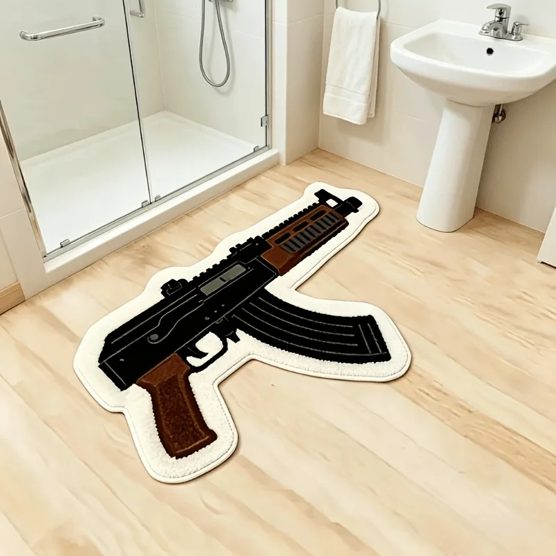 VIKAMA Cartoon Ak47 Carpet, Soft Plush Bedside Rug For The Bedroom, Non-Slip Washable Bathroom Mat, Home Decoration