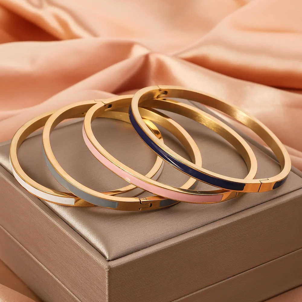 Hot Stainless Steel Bracelet Narrow Edition Gold Color Drip Oil Colored Enamel Bangle Bracelet Fashion Women's Buckle Bracelet