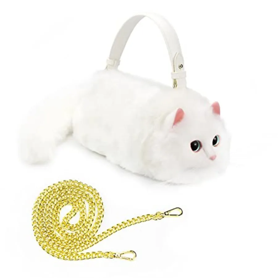 

HUIJUFU Realistic Puffy Plush Cat Shaped Crossbody Handbag for Women Realistic Puffy Plush
