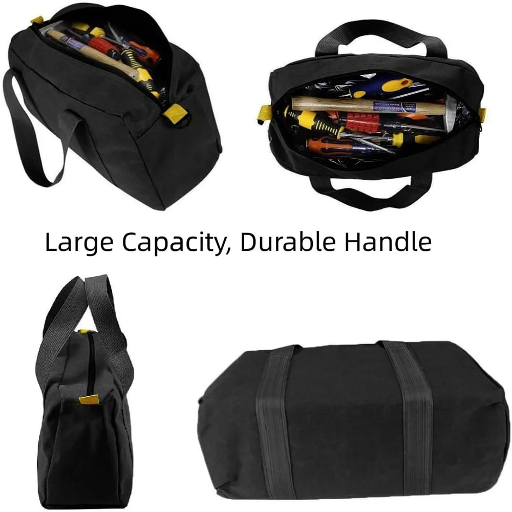 12 Inch Wide Mouth Tool Bag, Canvas Tool Bag, Heavy Duty Tool Storage Bag，Power Tool Organizer Pouch, Tool Bags for Men