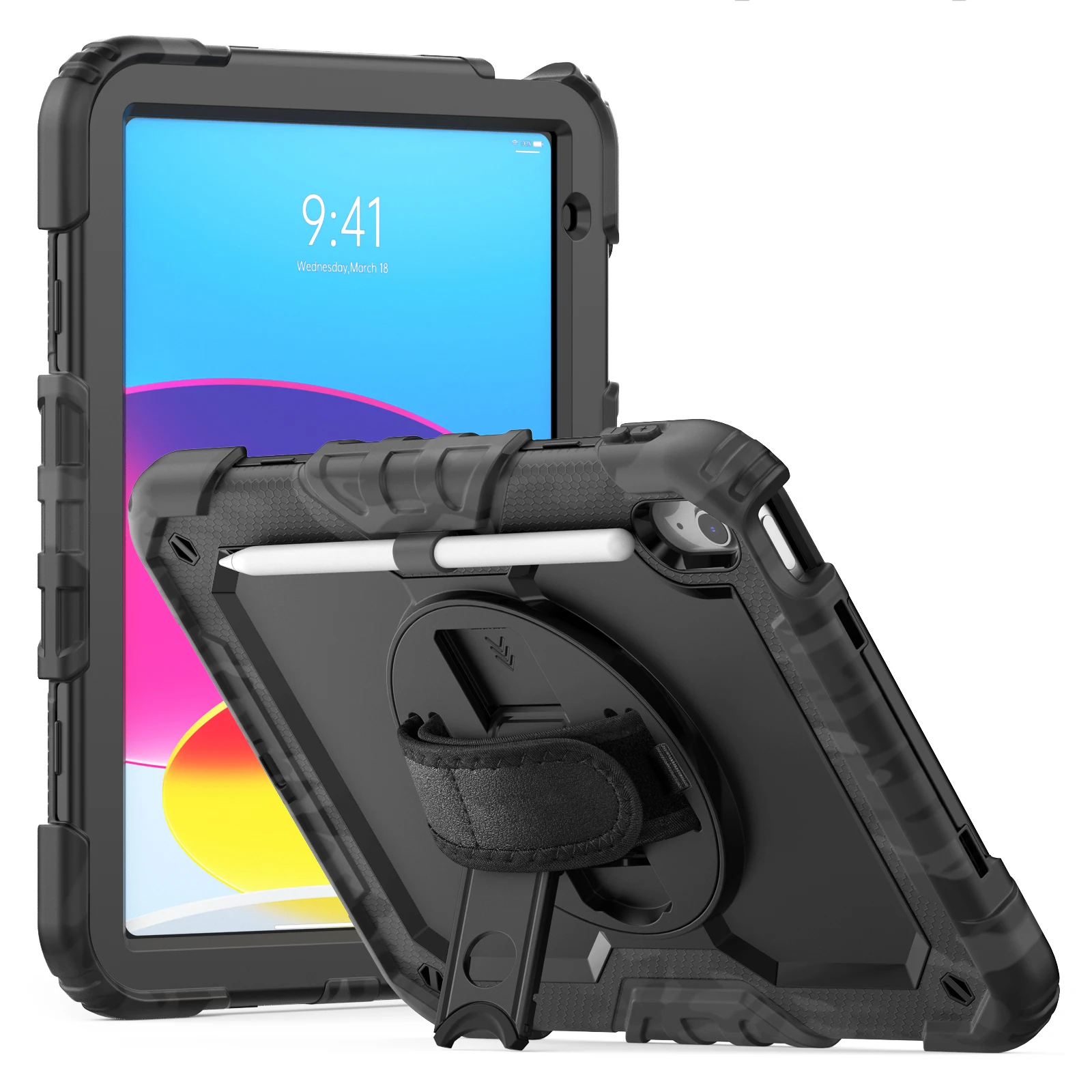 

Stand Tablet Case For iPad 2025 10.2 10.9 11 inch 6 7 8 9 10th Generation Camouflage Style Hand Strap Rotation Kickstand Cover