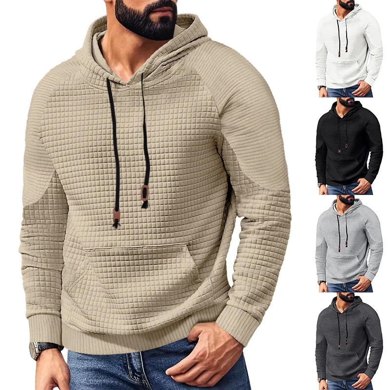 

Euro-American Style Men's Hooded Sweatshirts Autumn Winter Long Sleeved Big Pocket Hoody Pullovers Solid Color Sports Clothing