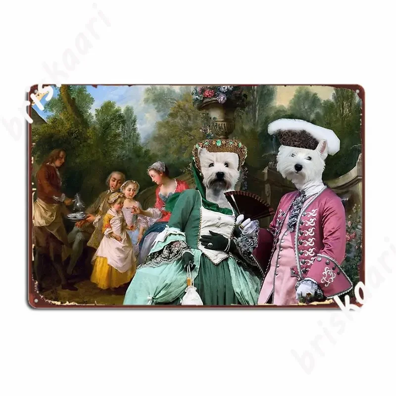 West Highland White Terrier Ladies And Gentleman S With Two Girls And A Servant Metal Sign Retro Wall Tin Sign Posters