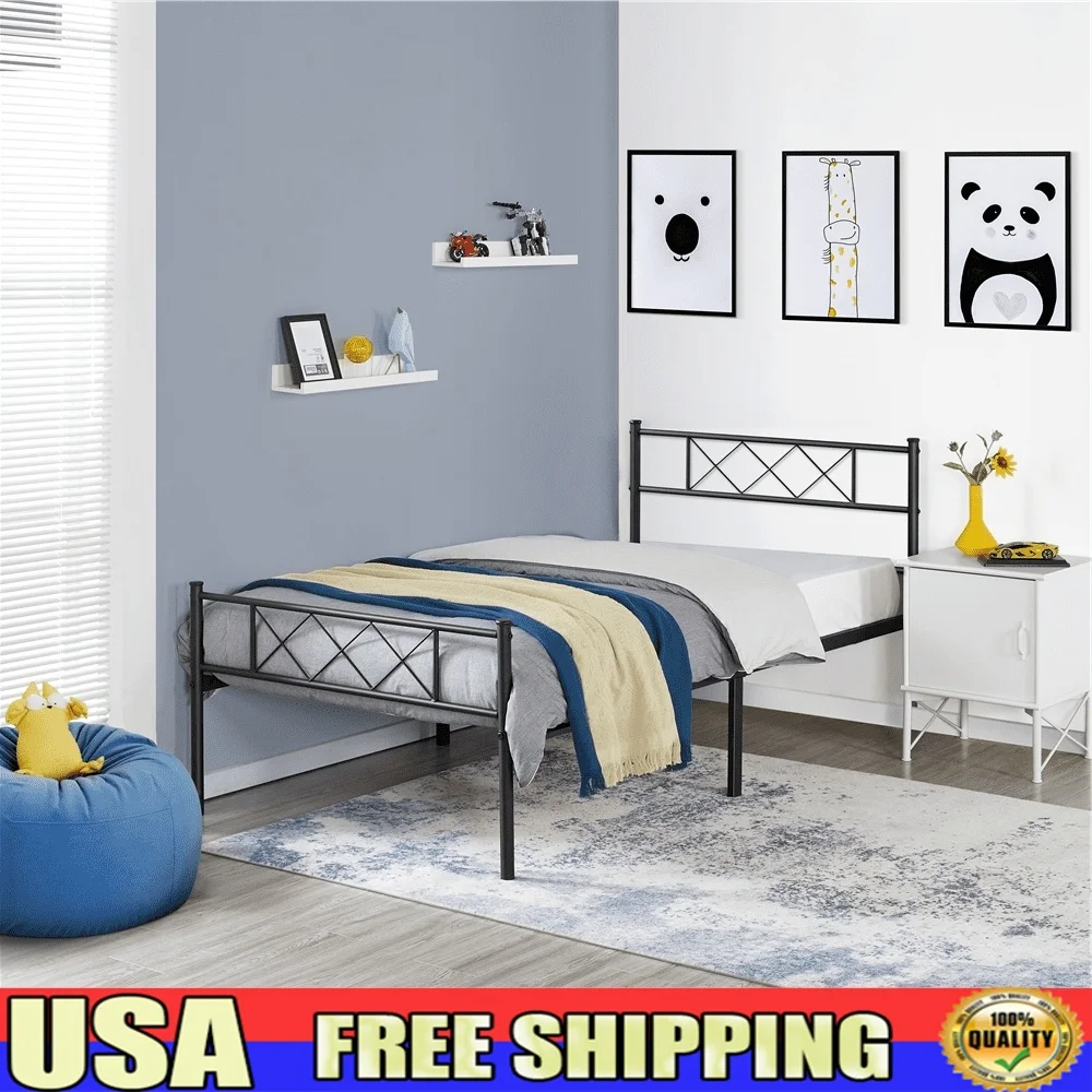 

Металлический каркас двуспальной кровати, современный дизайн, изголовье, подножка под кроватью, мебель для спальни для взрослых