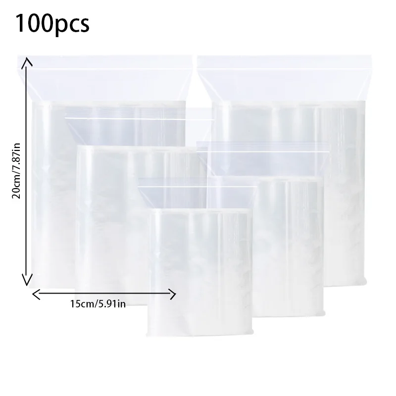 100枚入り透明再封可能バッグ - 食品保存、旅行用トイレタリー、DIY用品用 - 漏れ防止＆環境に配慮