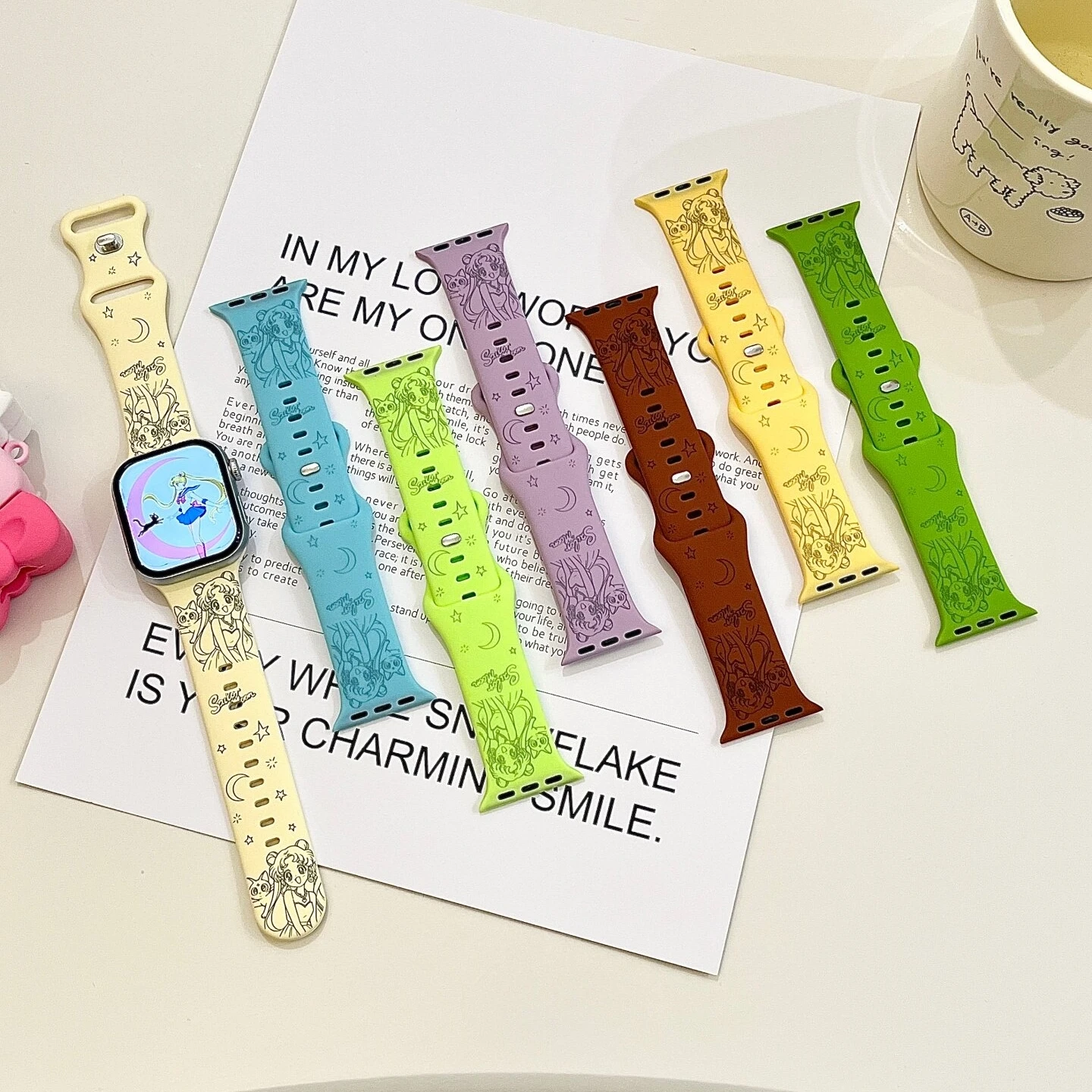 Sailor Moon Tsukino Usagi Pink Apple Watch Band Compatible with iWatch 38 40 41 42 44 45 46 49mm Silicone Strap Anime Fans Gifts