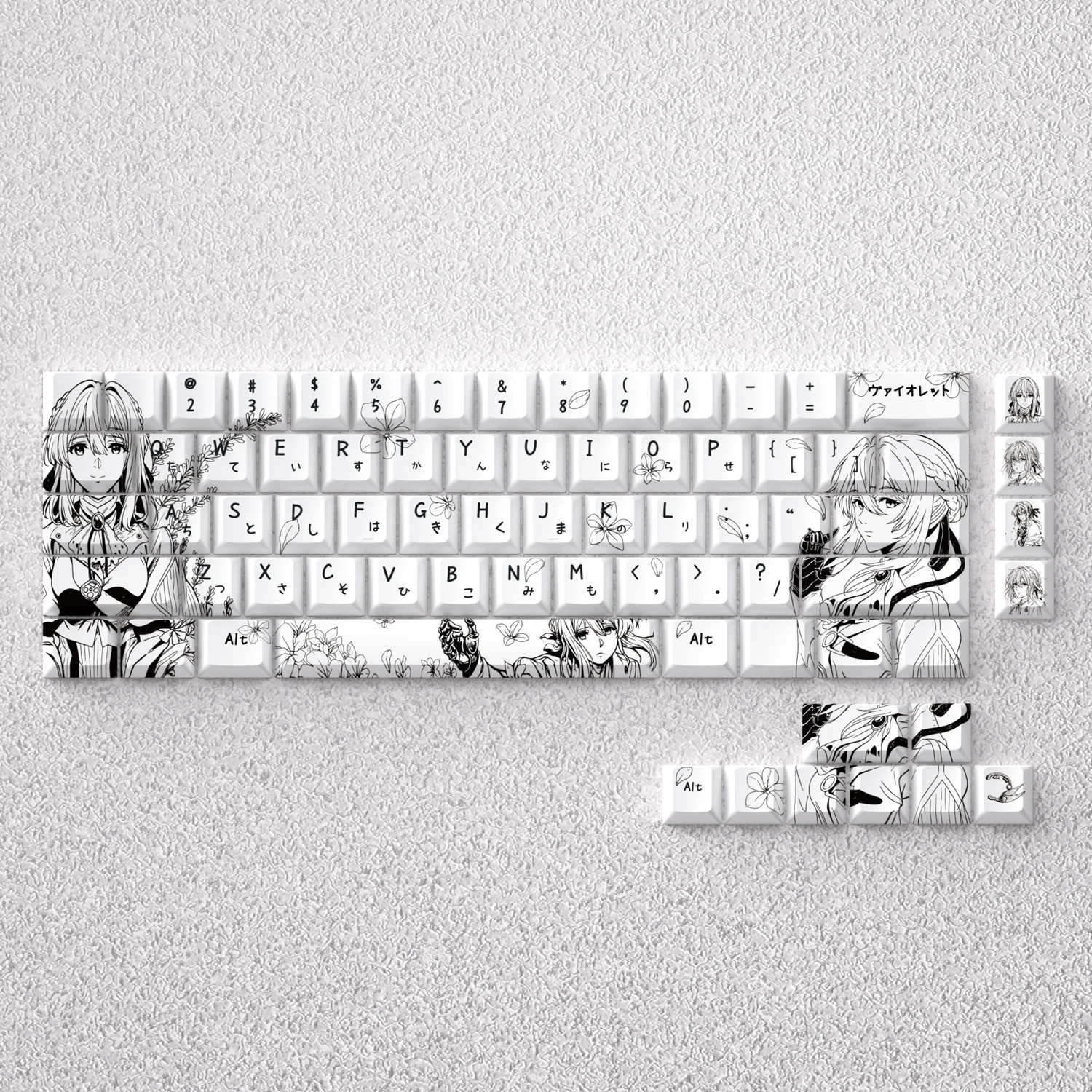 Violet Keycaps 73/98 Keys Anime PBT Dye Sublimation Cherry for Mechanical Keyboard AULA F75 Mad 60he 68he Wooting GK61 Game PC