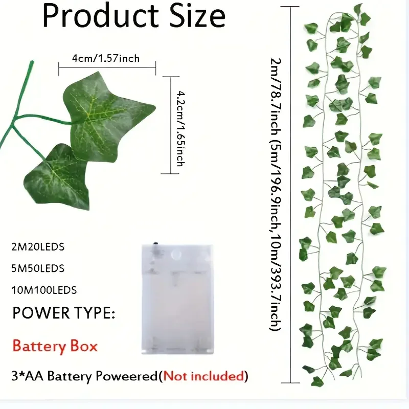 Flower Green Leaf String Lights Artificial Vine Fairy Lights Battery Powered Christmas Tree Garland Light for Weeding Home Decor