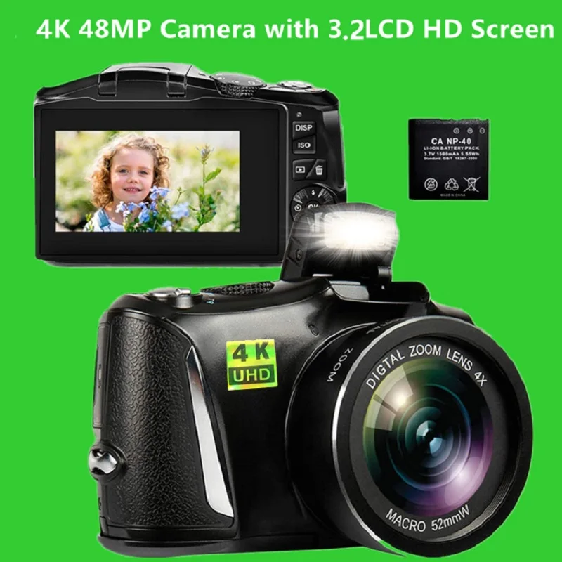 Anti-shake Wifi Digital Camera 3.0 Inch LCD Screen 4x Zoom Camera 48MP HD 1080P Face Detection SLR Camera with 32GB Card