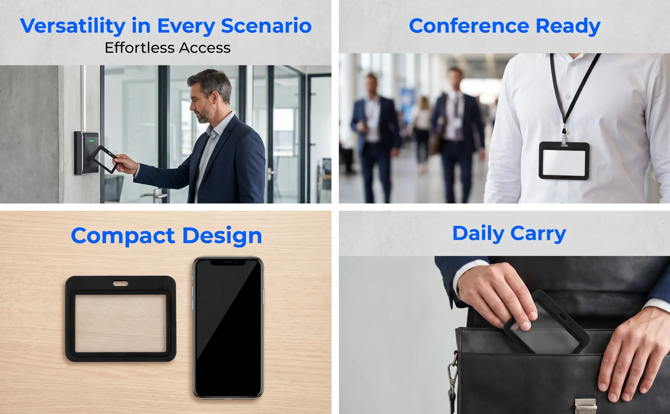 Sturdy Hard Plastic Horizontal Id Badge Holder Transparent Office Work Permit Card Cover Strong Protective Id Card Sleeve
