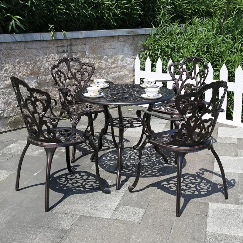 Outdoor Cast Aluminum Tables And Chairs Courtyard Garden Hotel Urniture Terrace Combination leisure Metal Round Patio Table